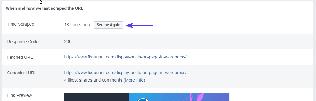Click 'Scrape Again' - facebook debugger