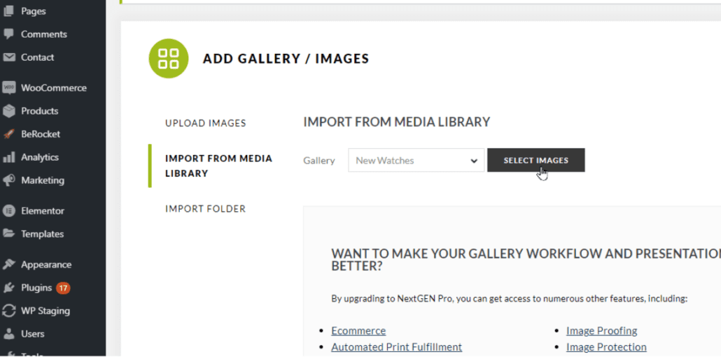 Select images - WordPress gallery
