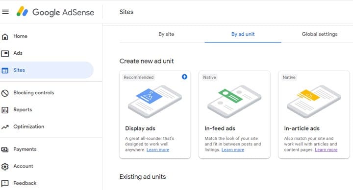 Google AdSense types display ads