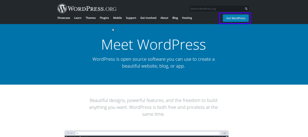 Click 'Get WordPress'