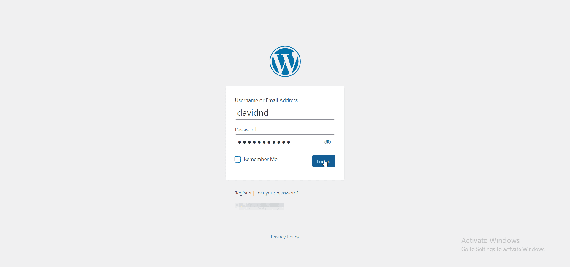 login page - wordpress user registration