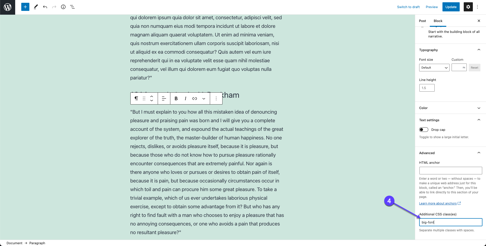 how to change font size in wordpress
