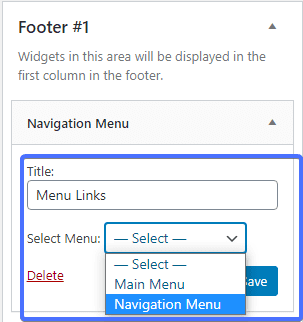 Widget title - wordpress navigation menus
