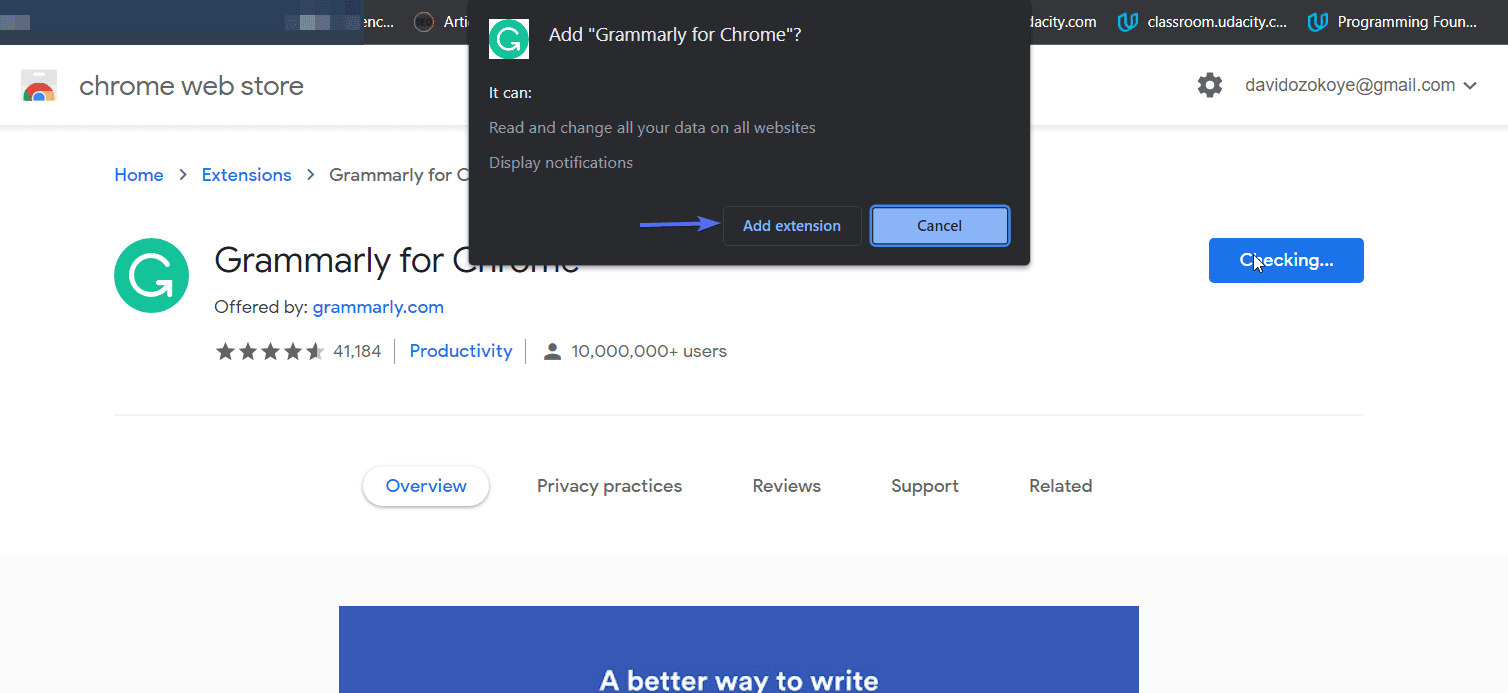 Add extension - Grammarly for WordPress