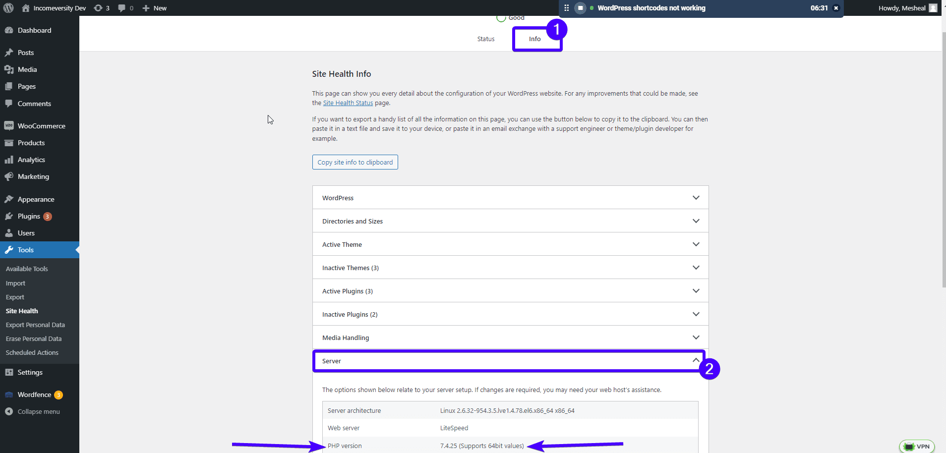 Server section - woocommerce shortcodes not working