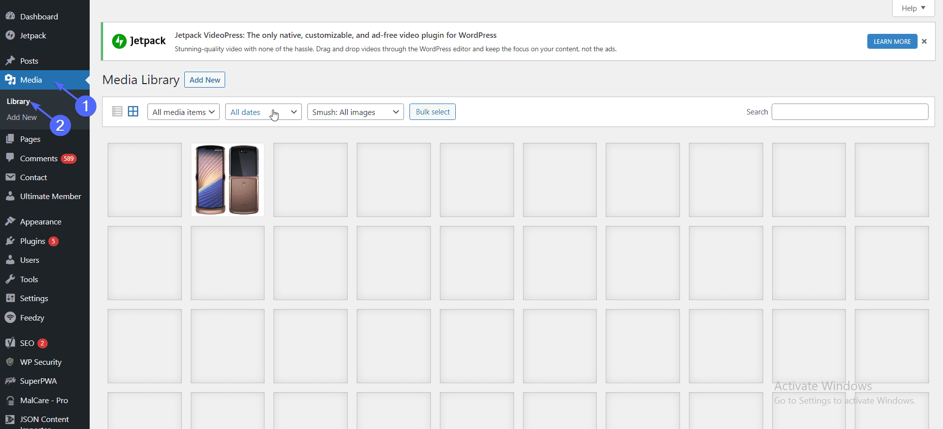 WordPress Media Library not loading