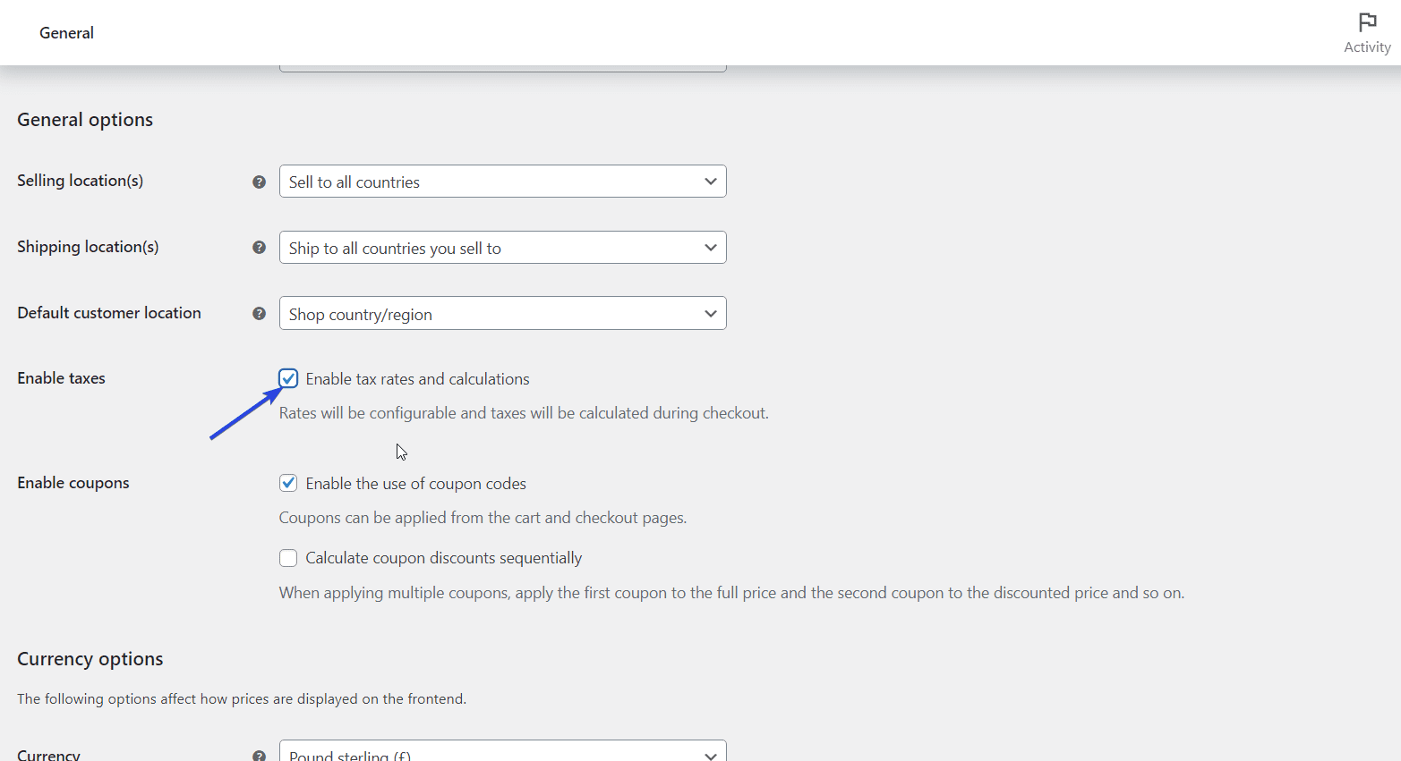 General Options in WooCommerce settings page