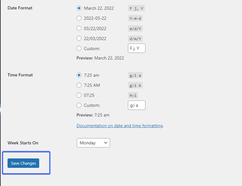 Save changes made in the settings