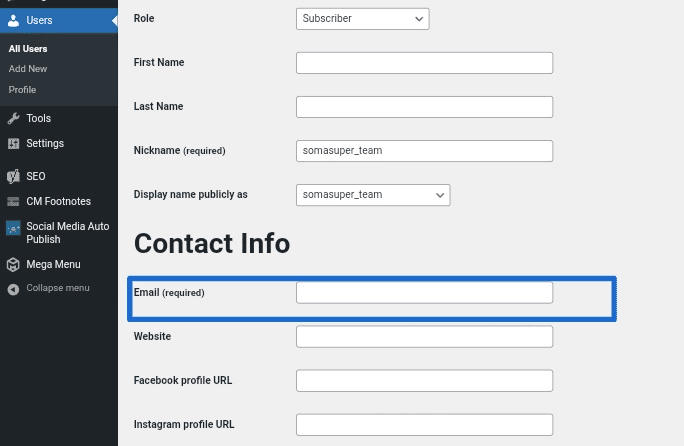 Input new email address in contact info section