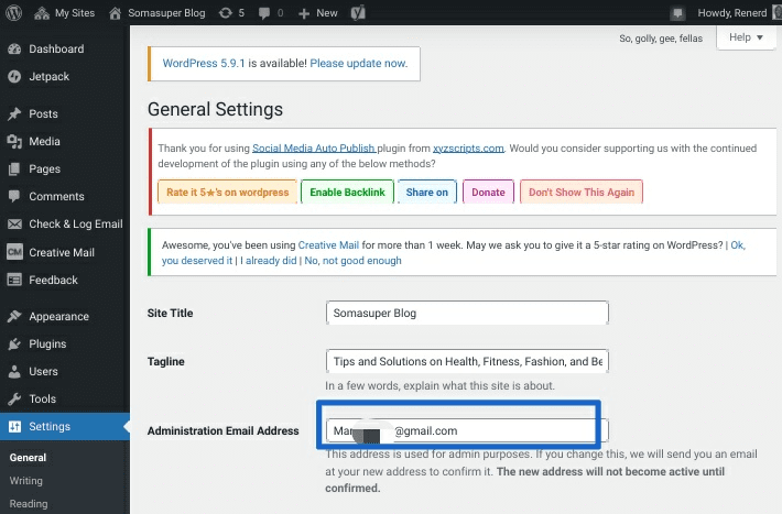 WordPress General settings
