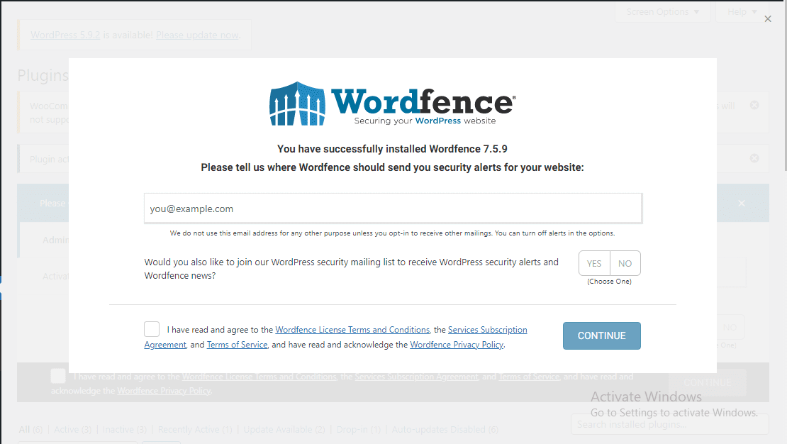 Prompt alert to provide email address - worfence vs sucuri