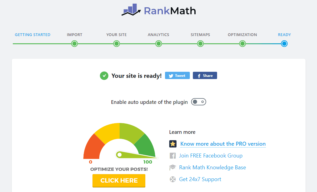 Setup complete in Rank Math Wizard