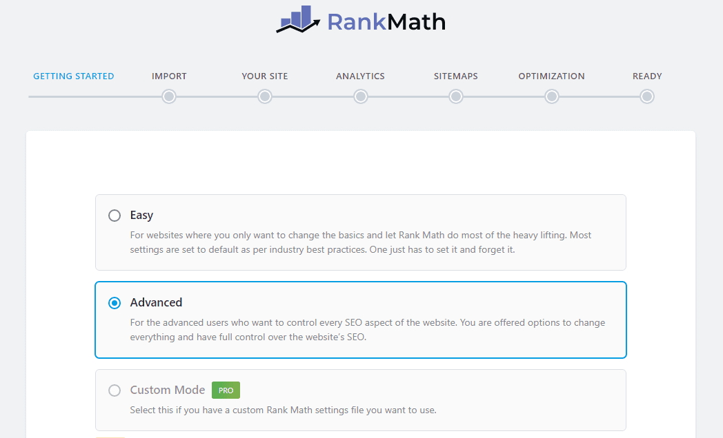 Begin Setup in Rank Math Wizard
