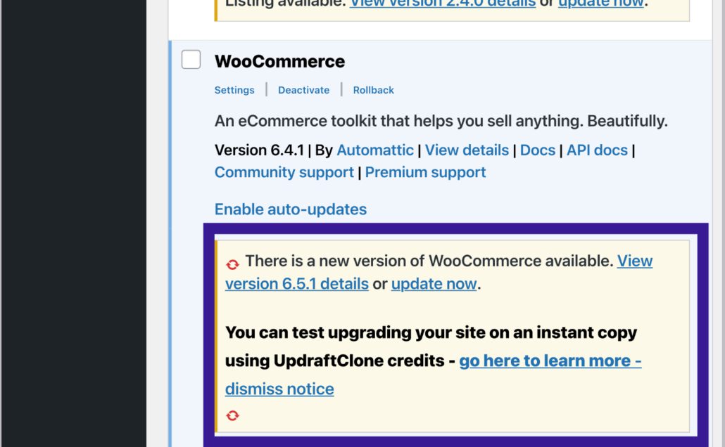 update woocommerce on live site