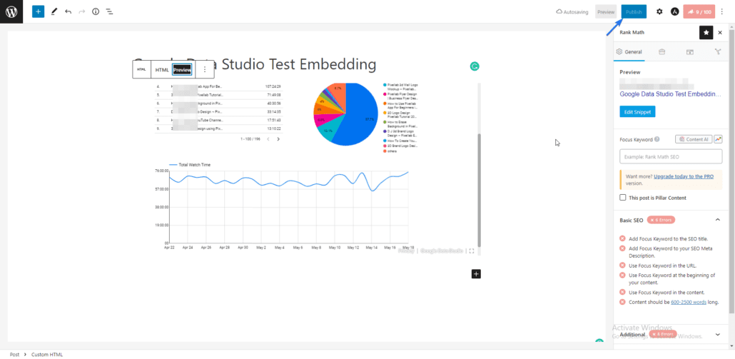 Preview embedded google data studio report