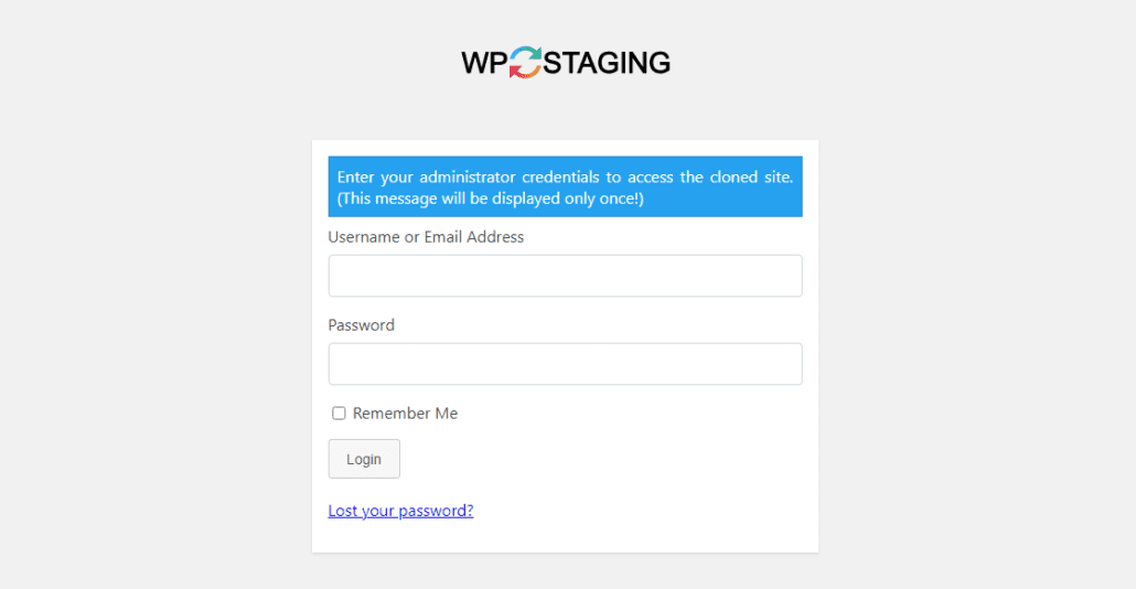 WP Staging plugin login page