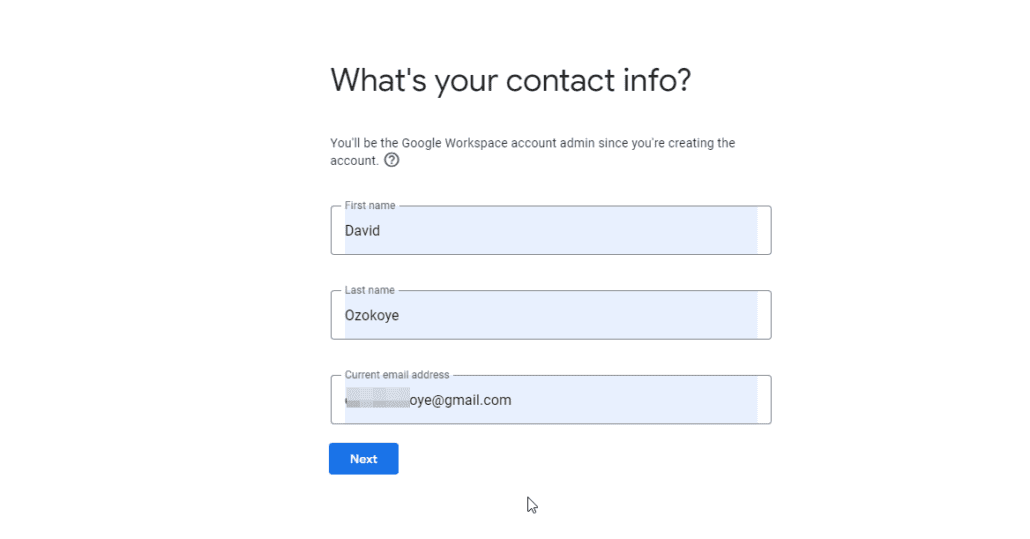 Enter contact details