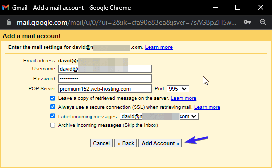 Enter custom gmail domain name credentials