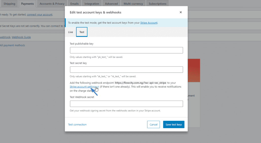 Click on Stripe account settings