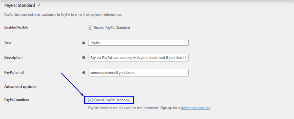Enable PayPal Sandbox for WooCommerce test mode
