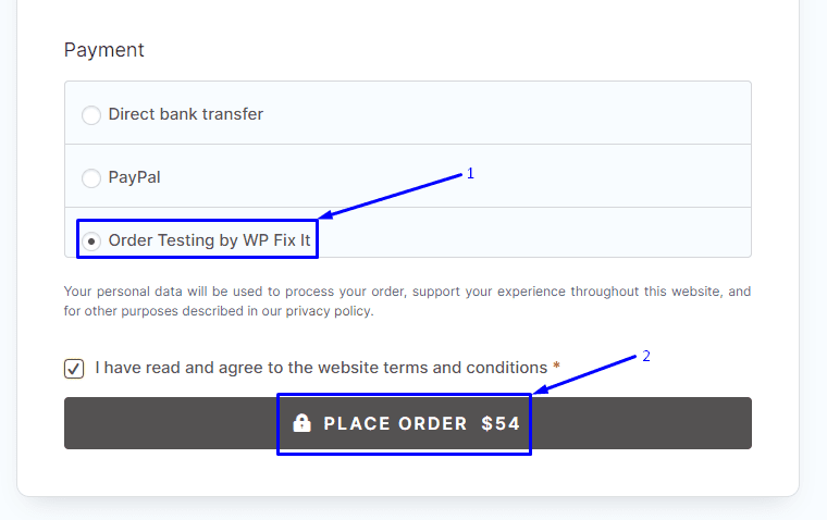 Use the WC Order Test to checkout