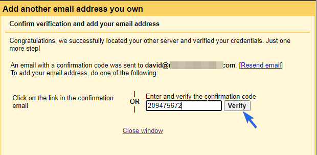 Confirm verification and add custom gmail domain email address