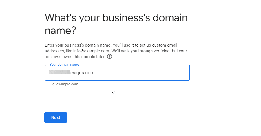 Enter domain name for custom email address