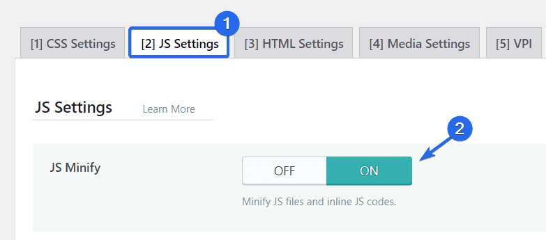 Enable JS Minify option