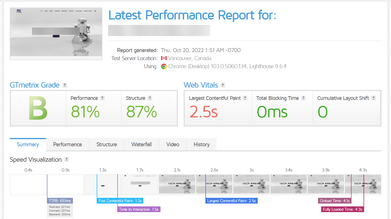 Website performance report
