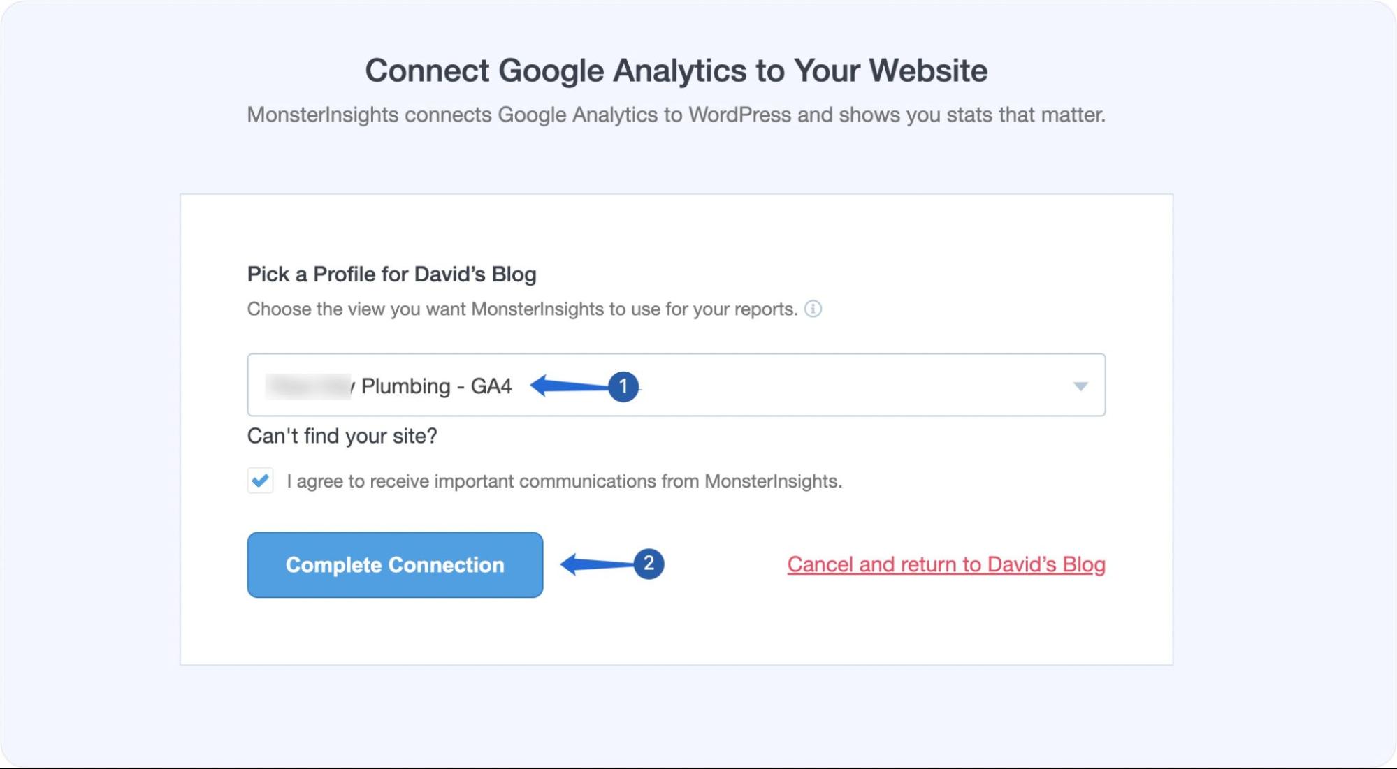 Select your Google Analytics 4 property