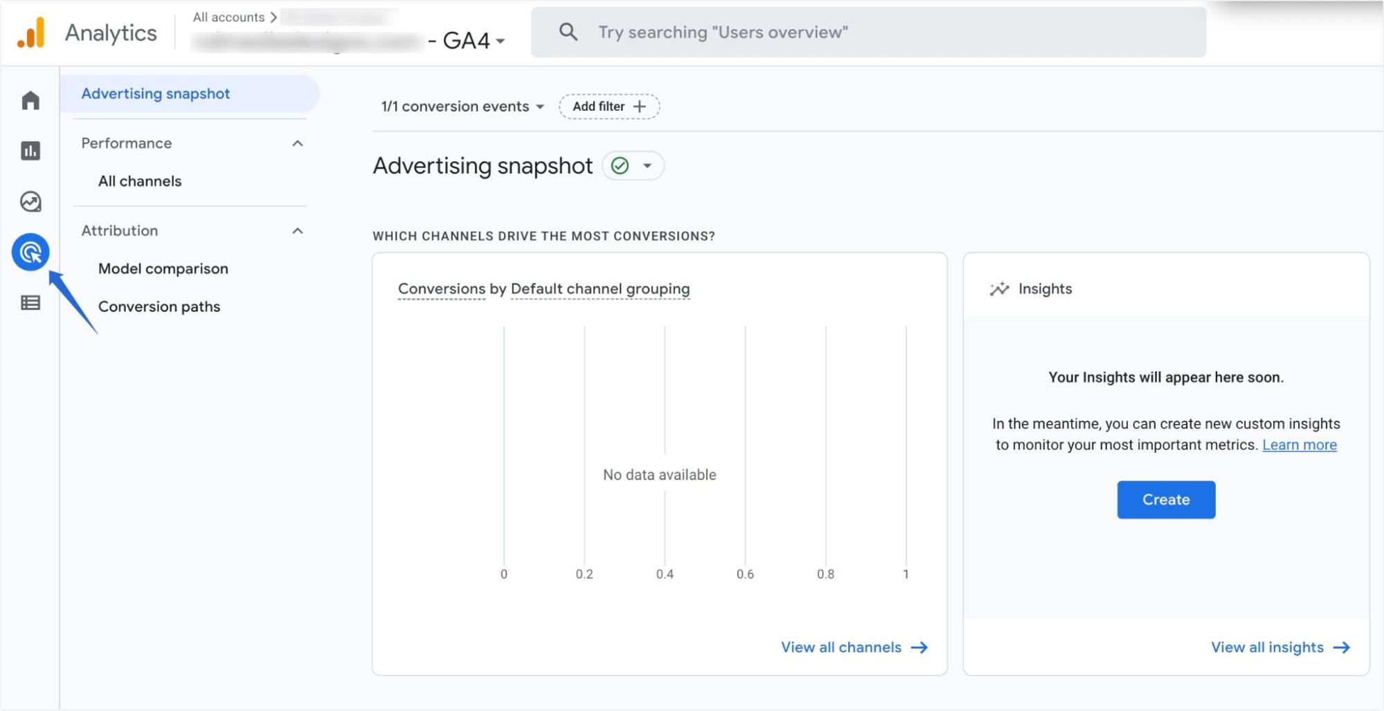 Google Analytics 4 Advertising menu