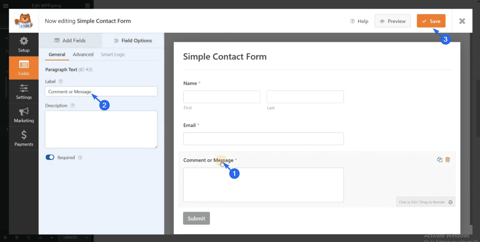 Configure your contact form and save
