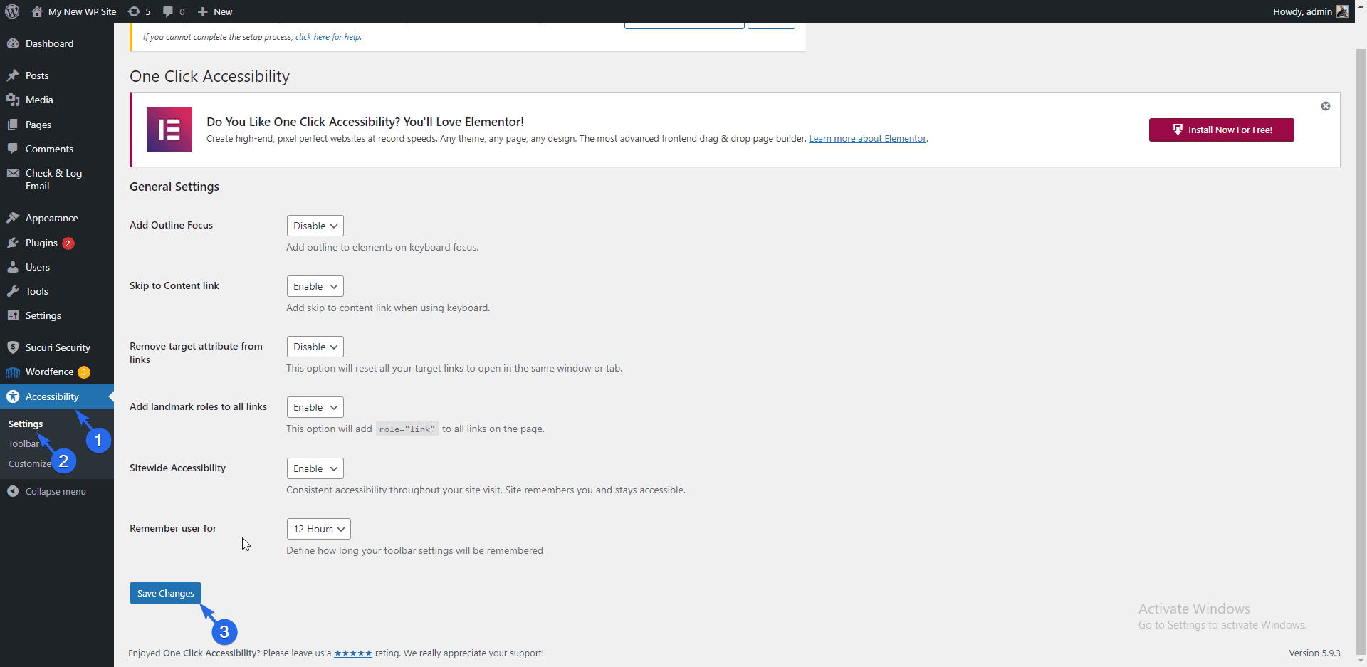 Plugins' settings page
