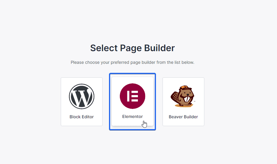Select the Elementor page builder