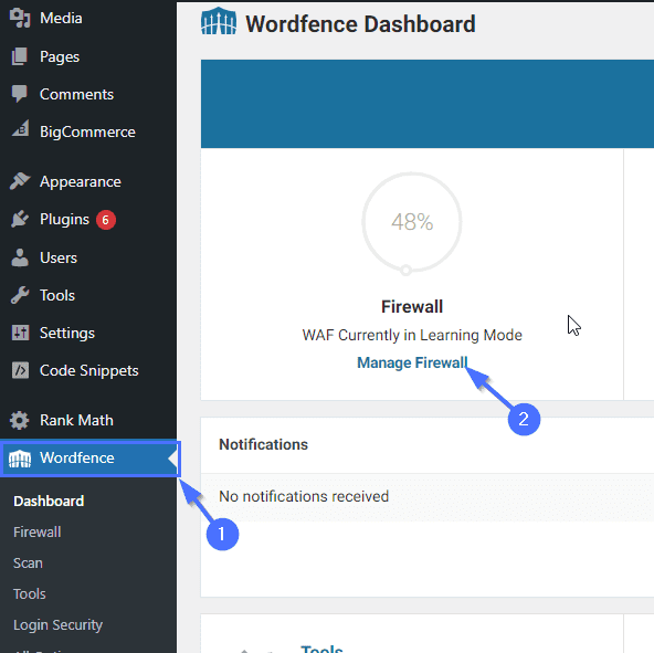 Wordfence dashboard