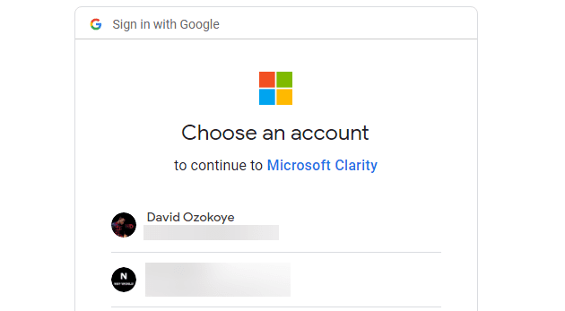 Choose an account - Microsoft Clarity WordPress