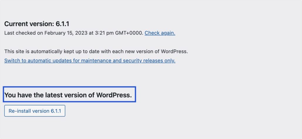 Ensure latest version of WordPress