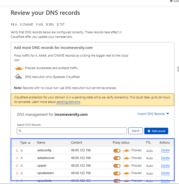 Review DNS records
