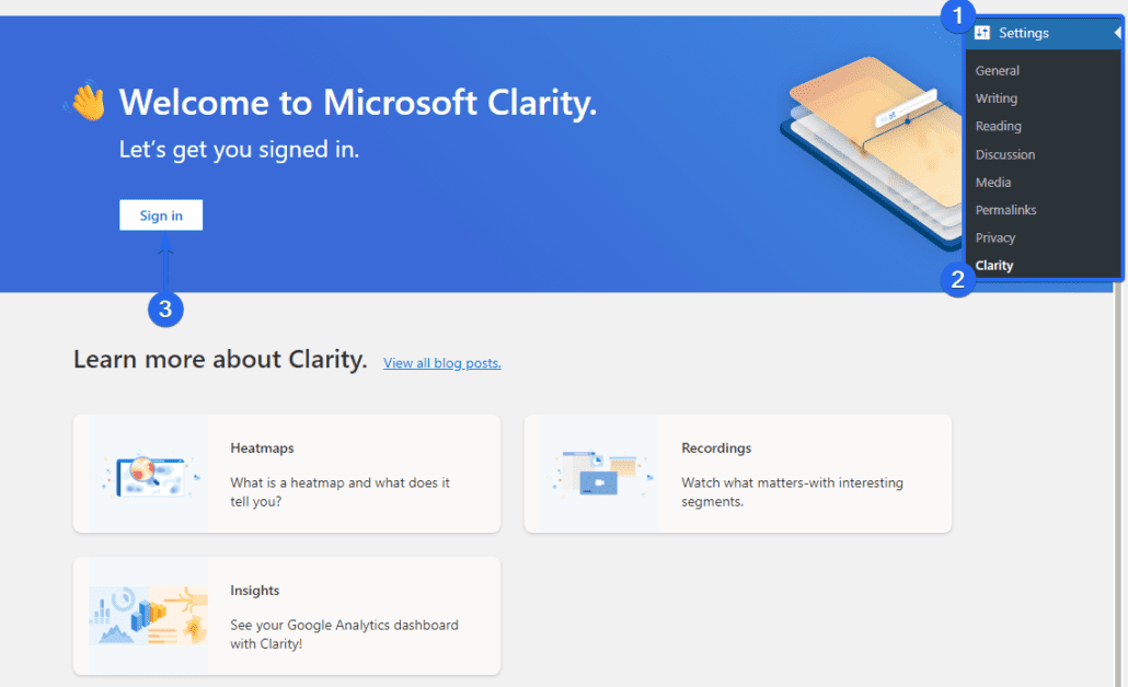 Sign in to microsoft clarity account