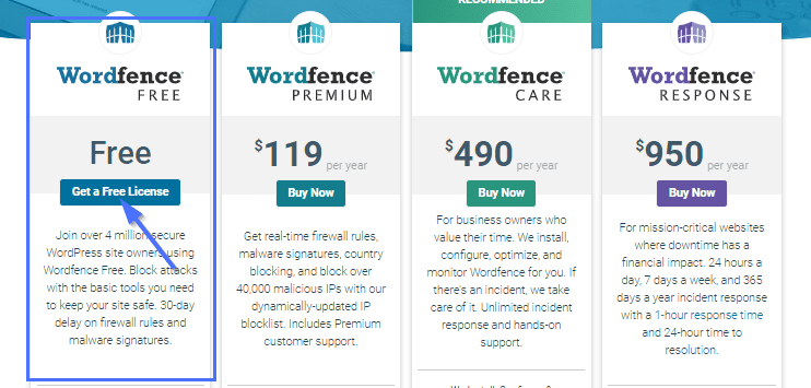 Wordfence premium plans