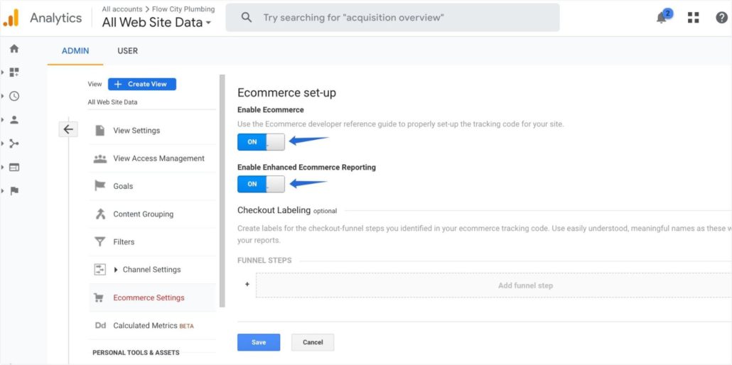 Toogle on each eCommerce settings that appears