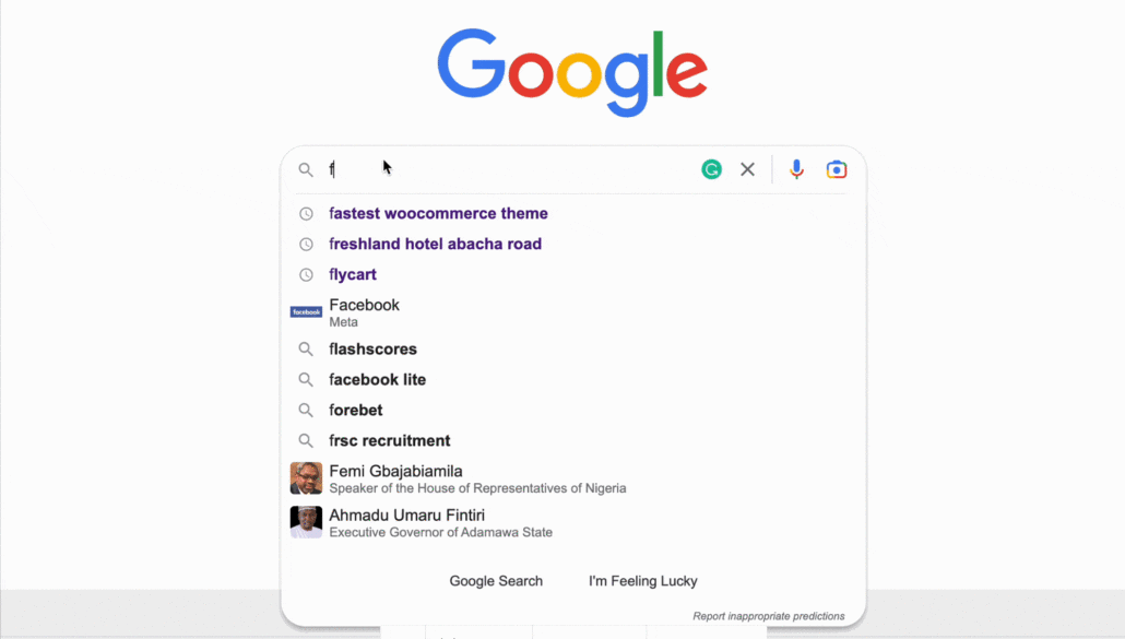 Search autocomplete in google