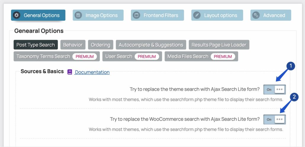 Enable the WooCommerce search option