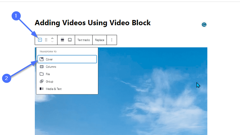 Transform video into a cover block