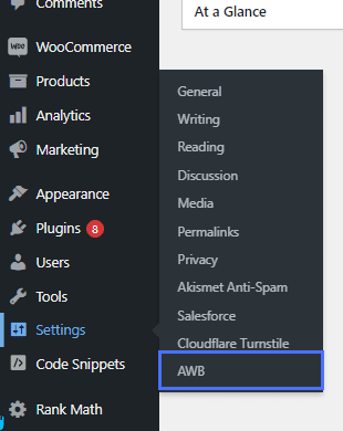 Plugins settings page