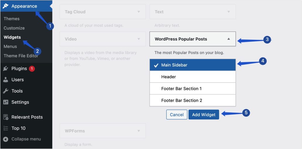Add WordPress Popular Posts widget