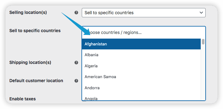 Select specific countries