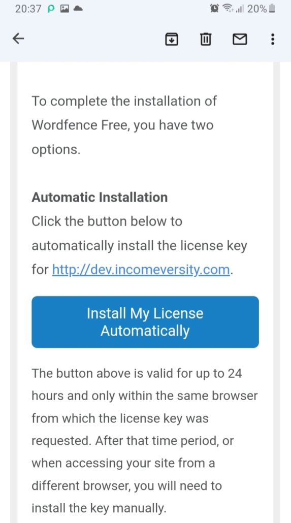 Click link to install license