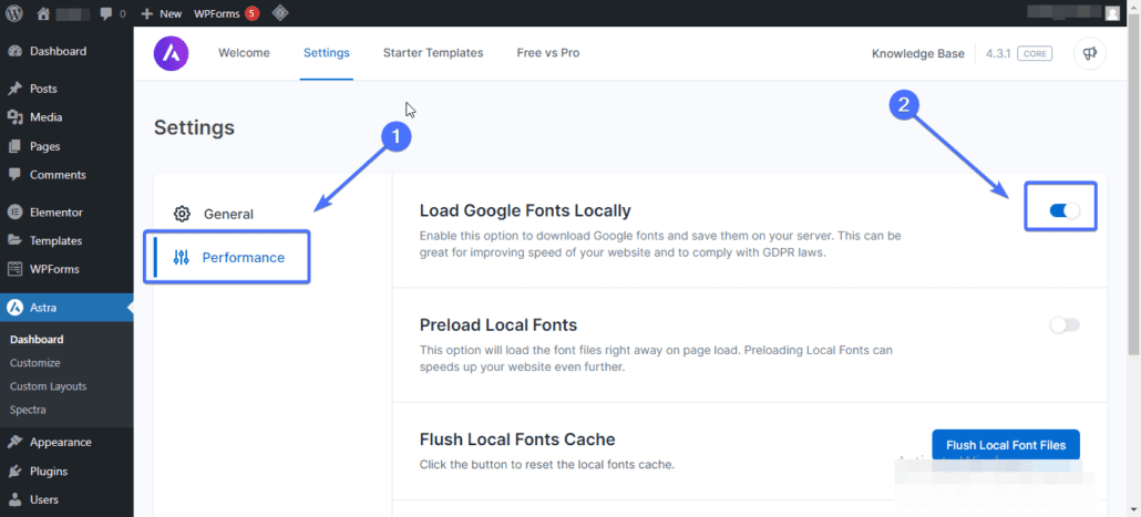 Toggle on "Load Google Fonts Locally"