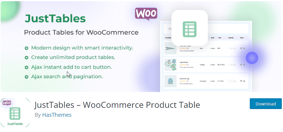 JustTables - WooCommerce Product Table Plugin